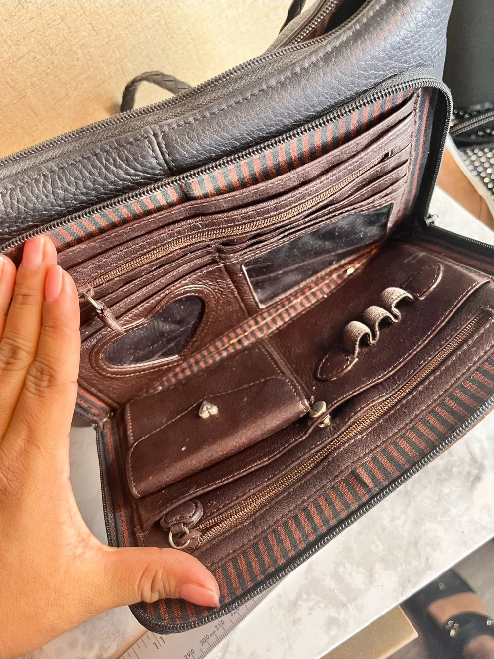 Brighton Black and Brown Croc-Accent Leather Messenger Bag